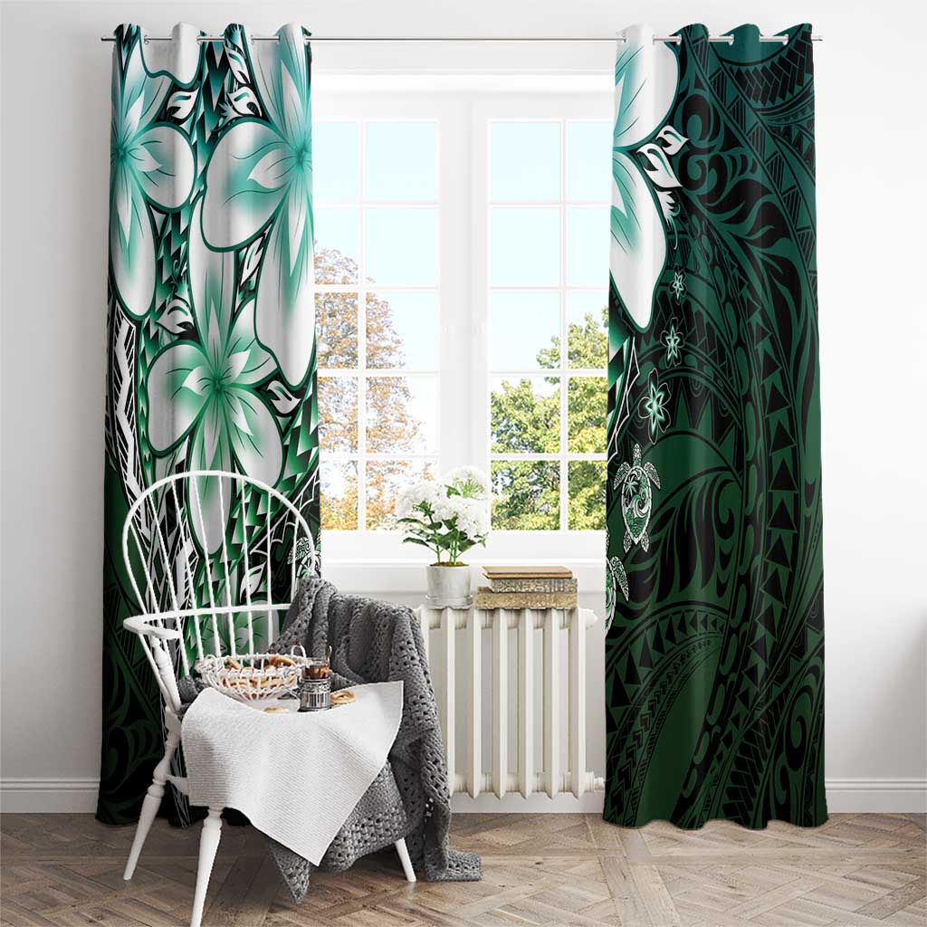 Polynesia Romantic Valentine Window Curtain Sea Turtle Couple With Aqua Gradient Plumeria