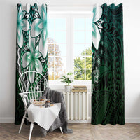 Polynesia Romantic Valentine Window Curtain Sea Turtle Couple With Aqua Gradient Plumeria