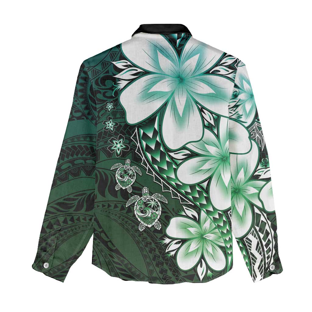 Polynesia Romantic Valentine Women Casual Shirt Sea Turtle Couple With Aqua Gradient Plumeria LT05 - Polynesian Pride