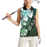 Polynesia Romantic Valentine Women Sleeveless Polo Shirt Sea Turtle Couple With Aqua Gradient Plumeria LT05 - Polynesian Pride