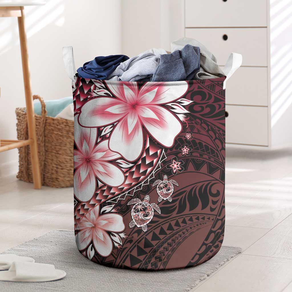 Polynesia Romantic Valentine Laundry Basket Sea Turtle Couple With Red Gradient Plumeria LT05 Red - Polynesian Pride