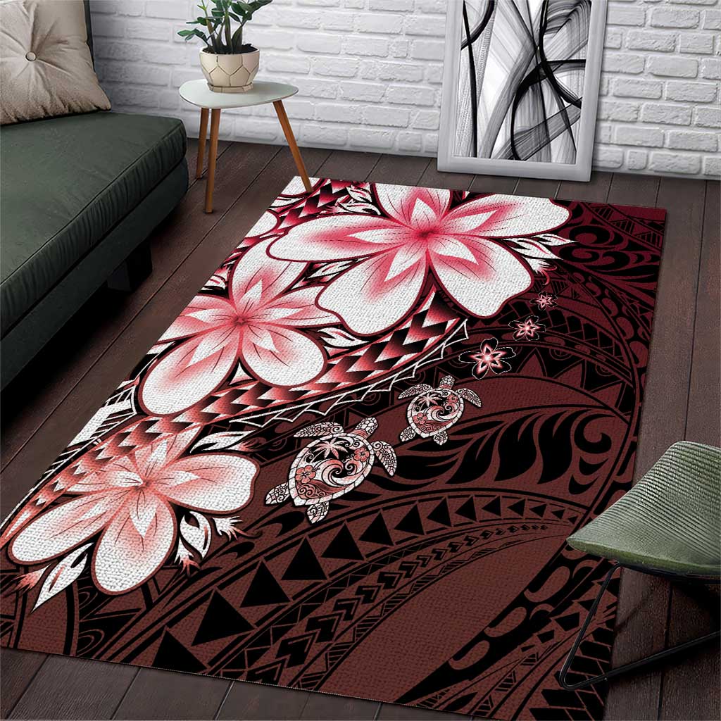 Polynesia Romantic Valentine Area Rug Sea Turtle Couple With Red Gradient Plumeria LT05 Red - Polynesian Pride