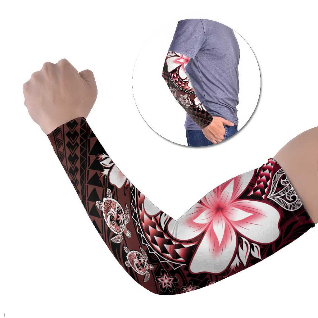 Polynesia Romantic Valentine Arm Sleeves Sea Turtle Couple With Red Gradient Plumeria LT05 Set of 2 Red - Polynesian Pride