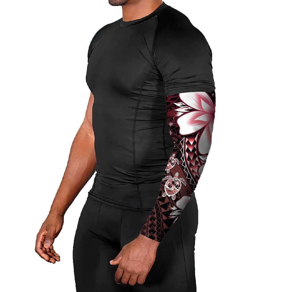 Polynesia Romantic Valentine Arm Sleeves Sea Turtle Couple With Red Gradient Plumeria LT05 - Polynesian Pride