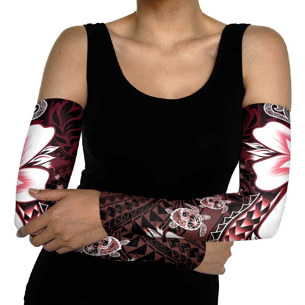 Polynesia Romantic Valentine Arm Sleeves Sea Turtle Couple With Red Gradient Plumeria LT05 - Polynesian Pride