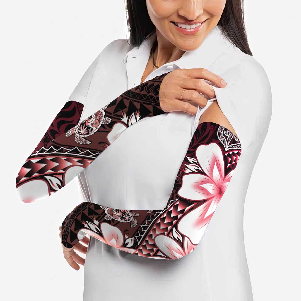 Polynesia Romantic Valentine Arm Sleeves Sea Turtle Couple With Red Gradient Plumeria LT05 - Polynesian Pride