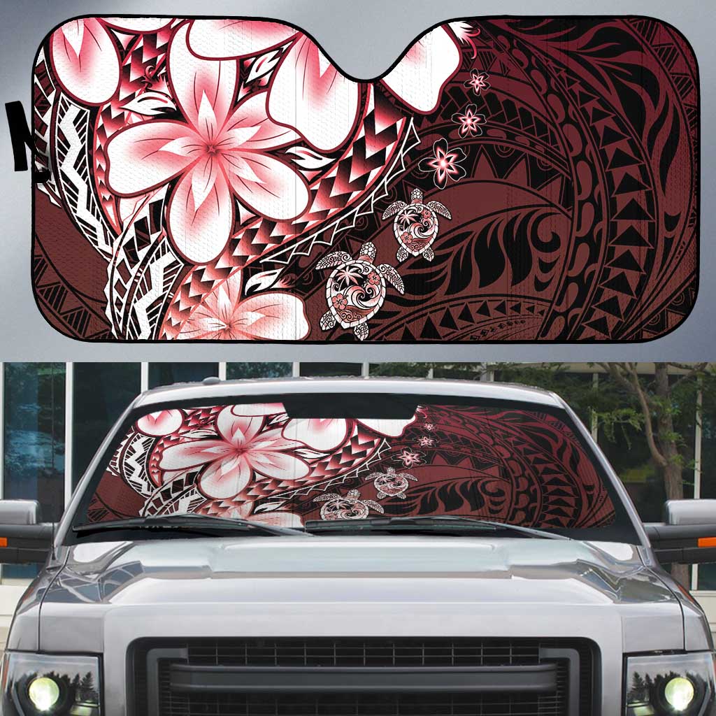 Polynesia Romantic Valentine Auto Sun Shade Sea Turtle Couple With Red Gradient Plumeria LT05 Red - Polynesian Pride