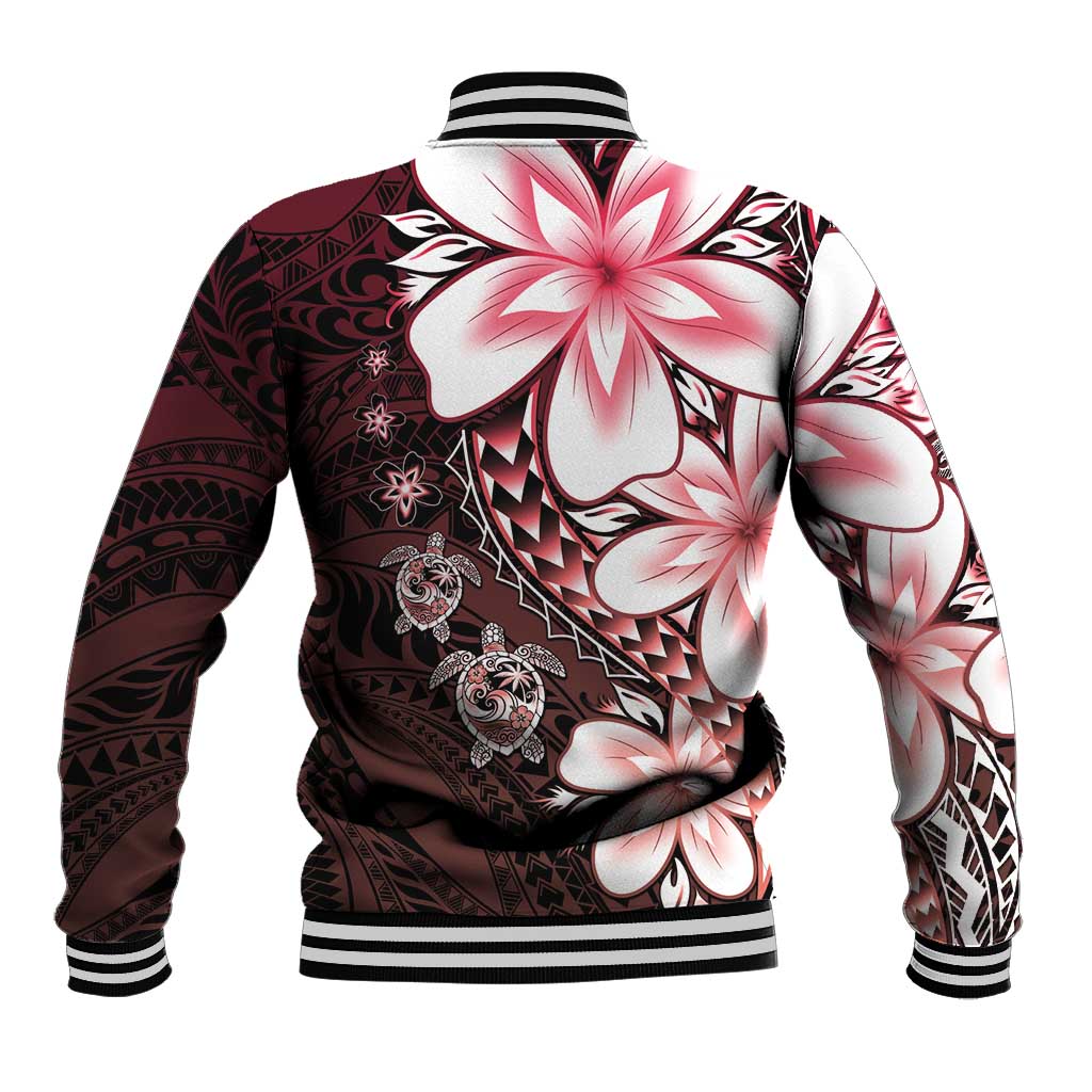 Polynesia Romantic Valentine Baseball Jacket Sea Turtle Couple With Red Gradient Plumeria LT05 - Polynesian Pride