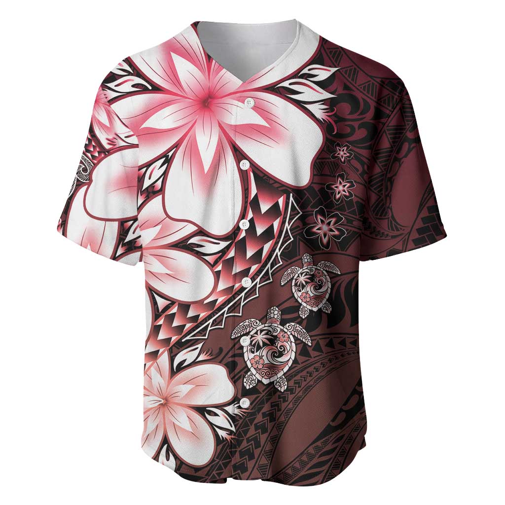 Polynesia Romantic Valentine Baseball Jersey Sea Turtle Couple With Red Gradient Plumeria