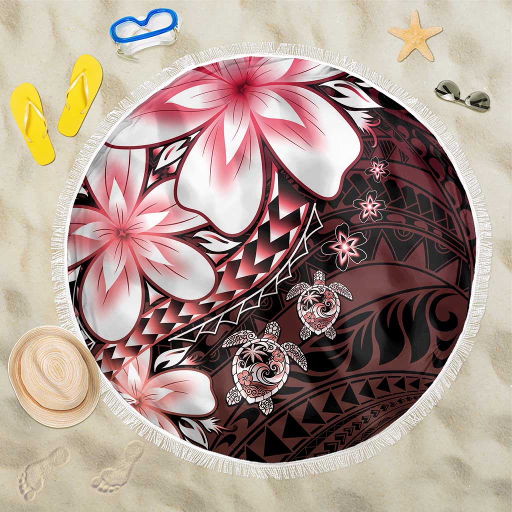 Polynesia Romantic Valentine Beach Blanket Sea Turtle Couple With Red Gradient Plumeria LT05 One Size 150cm Red - Polynesian Pride