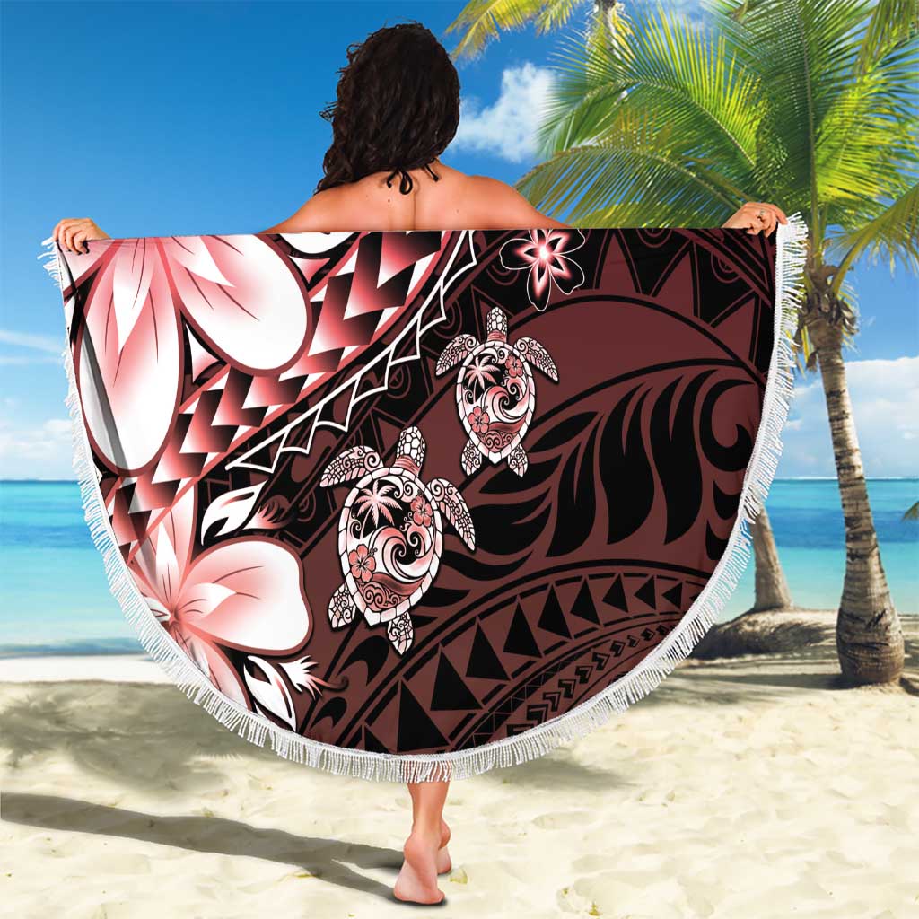 Polynesia Romantic Valentine Beach Blanket Sea Turtle Couple With Red Gradient Plumeria LT05 - Polynesian Pride