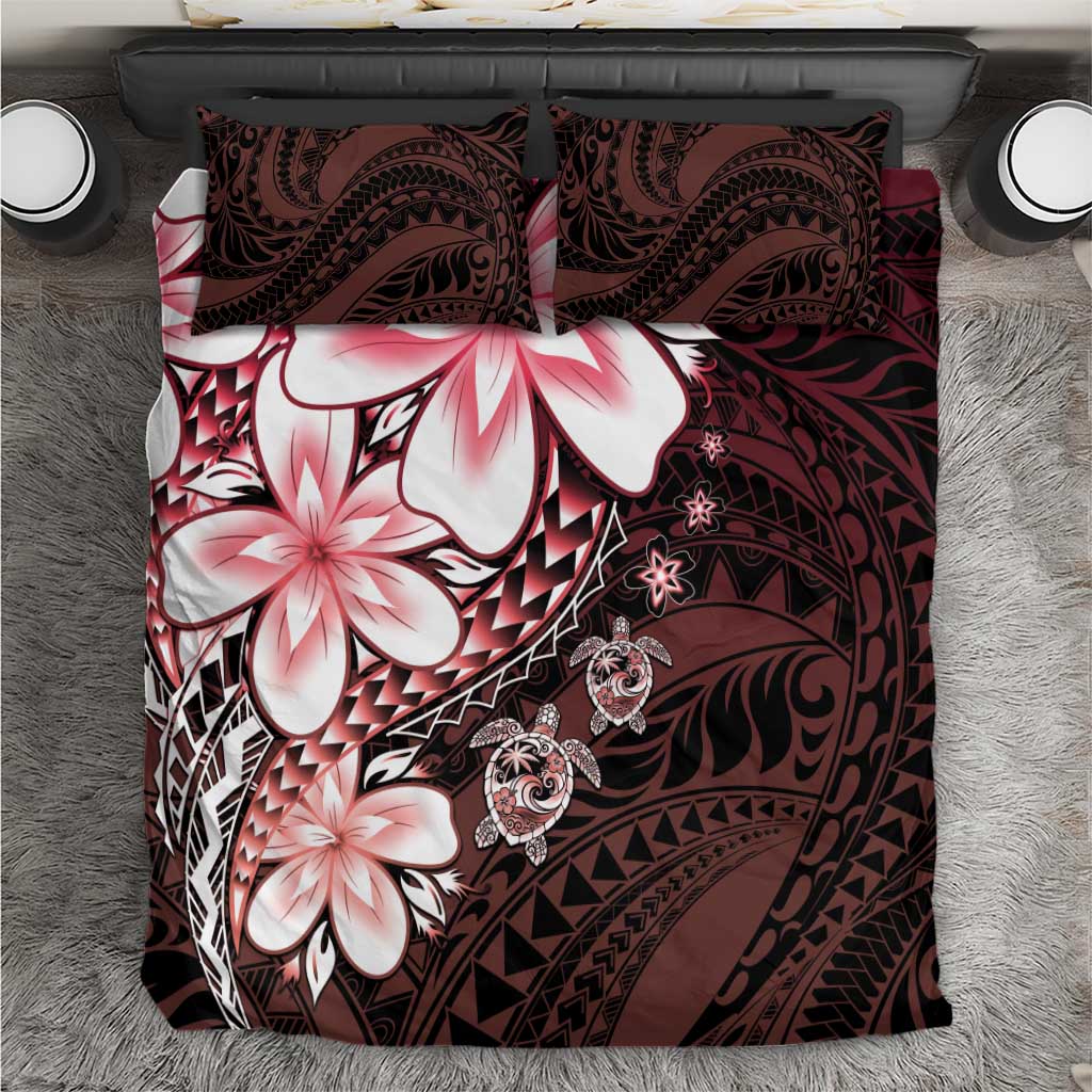 Polynesia Romantic Valentine Bedding Set Sea Turtle Couple With Red Gradient Plumeria LT05 Red - Polynesian Pride