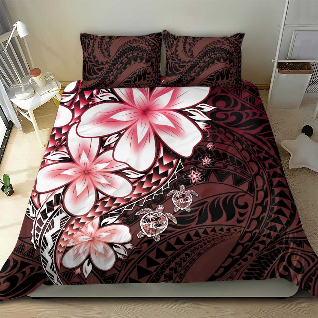 Polynesia Romantic Valentine Bedding Set Sea Turtle Couple With Red Gradient Plumeria LT05 - Polynesian Pride