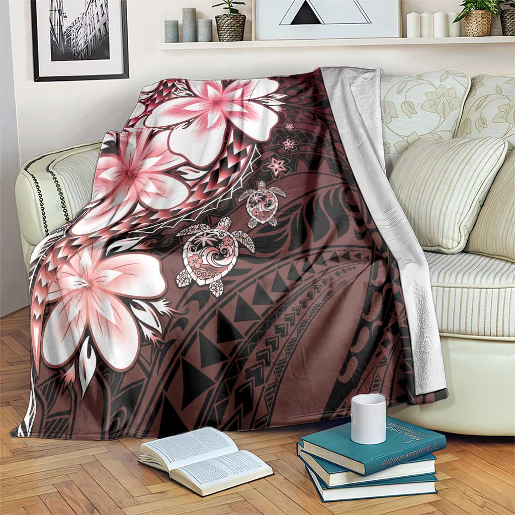 Polynesia Romantic Valentine Blanket Sea Turtle Couple With Red Gradient Plumeria LT05 Red - Polynesian Pride