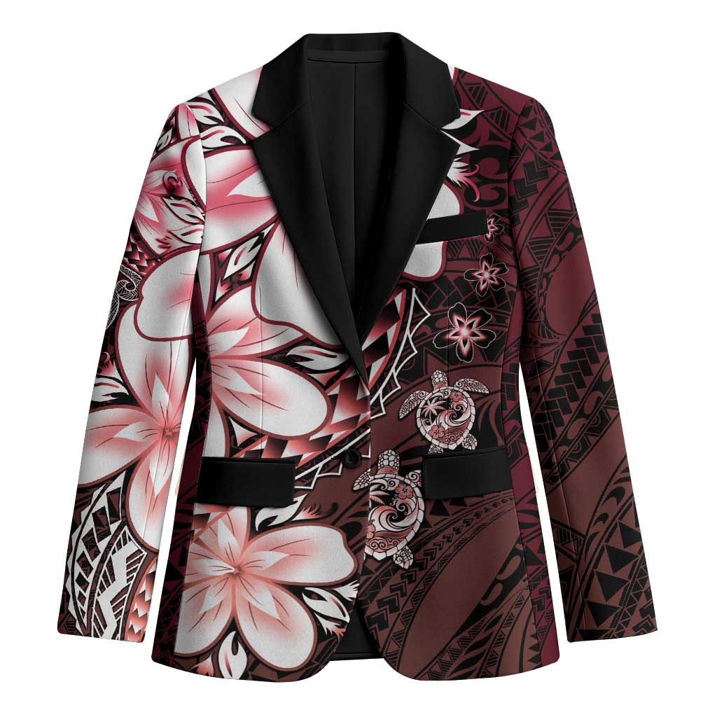 Polynesia Romantic Valentine Blazer Sea Turtle Couple With Red Gradient Plumeria LT05 Unisex Red - Polynesian Pride