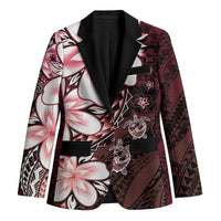 Polynesia Romantic Valentine Blazer Sea Turtle Couple With Red Gradient Plumeria LT05 Unisex Red - Polynesian Pride