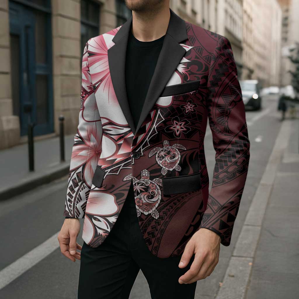 Polynesia Romantic Valentine Blazer Sea Turtle Couple With Red Gradient Plumeria LT05 - Polynesian Pride