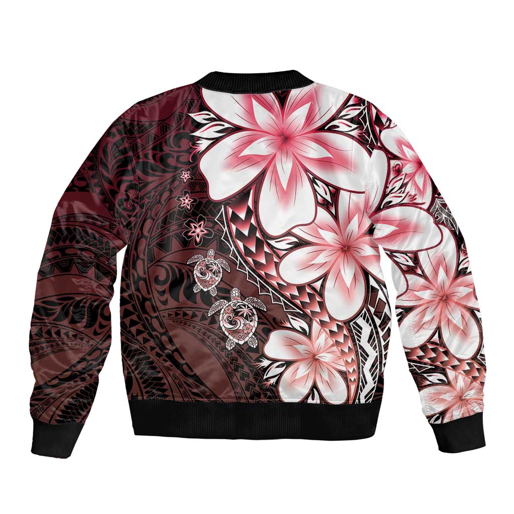 Polynesia Romantic Valentine Bomber Jacket Sea Turtle Couple With Red Gradient Plumeria LT05 - Polynesian Pride