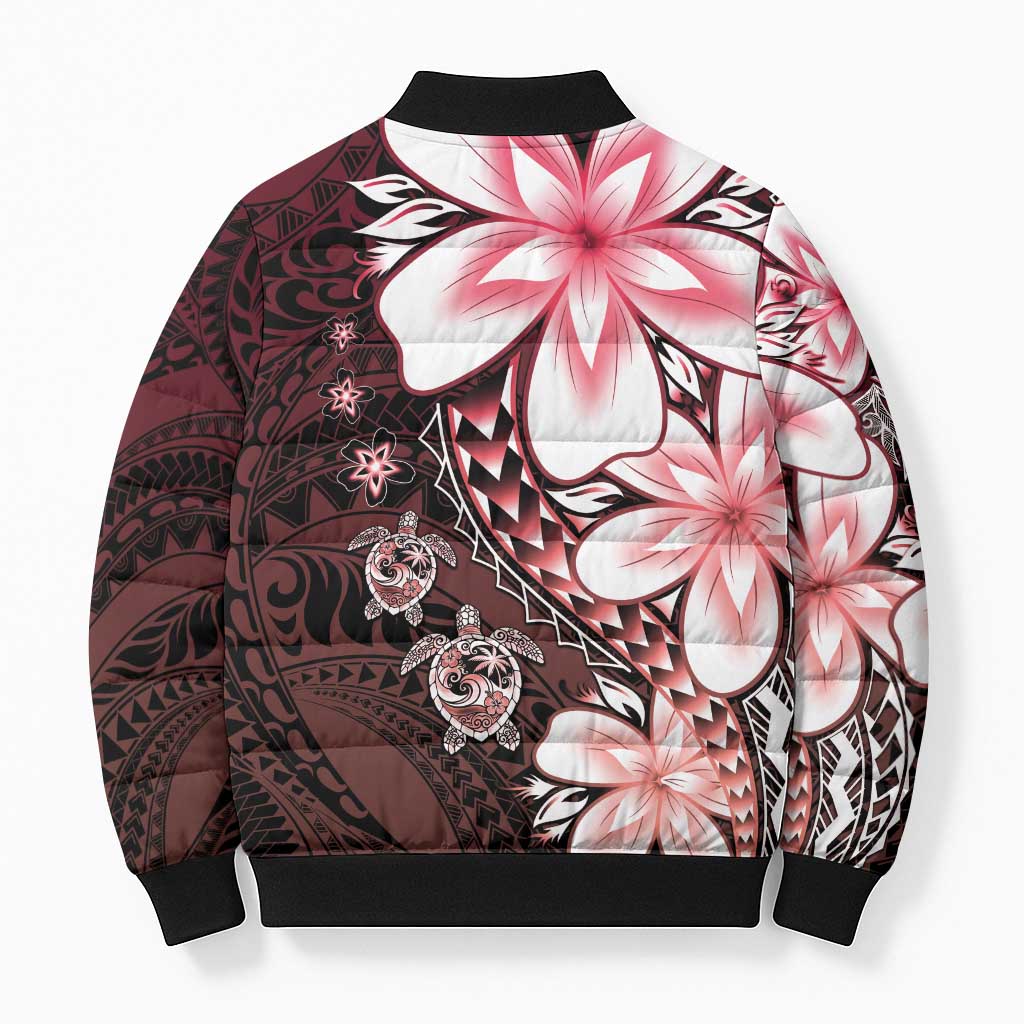Polynesia Romantic Valentine Bomber Puffer Jacket Sea Turtle Couple With Red Gradient Plumeria LT05 - Polynesian Pride