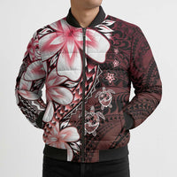 Polynesia Romantic Valentine Bomber Puffer Jacket Sea Turtle Couple With Red Gradient Plumeria LT05 - Polynesian Pride