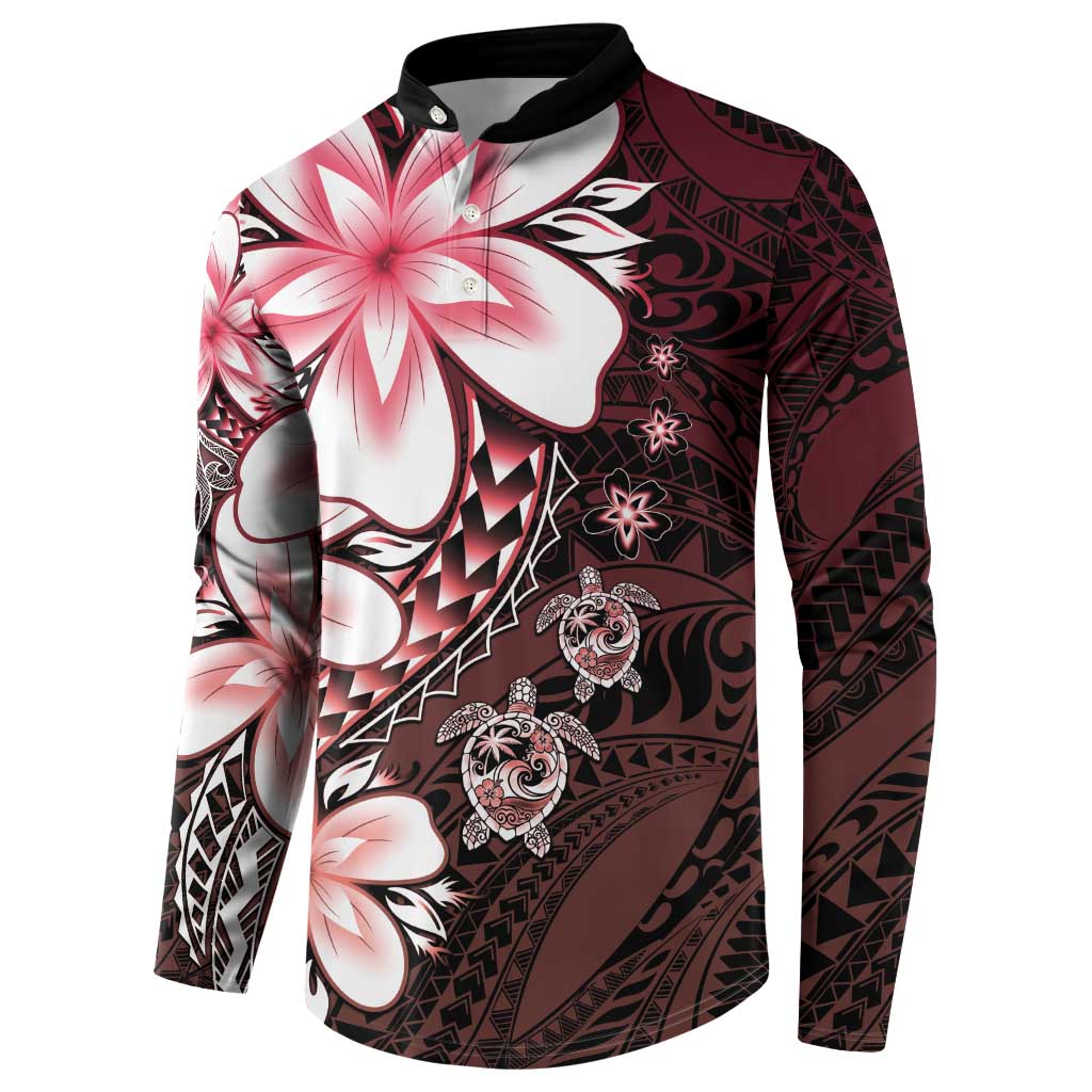 Polynesia Romantic Valentine Button Sweatshirt Sea Turtle Couple With Red Gradient Plumeria LT05 - Polynesian Pride
