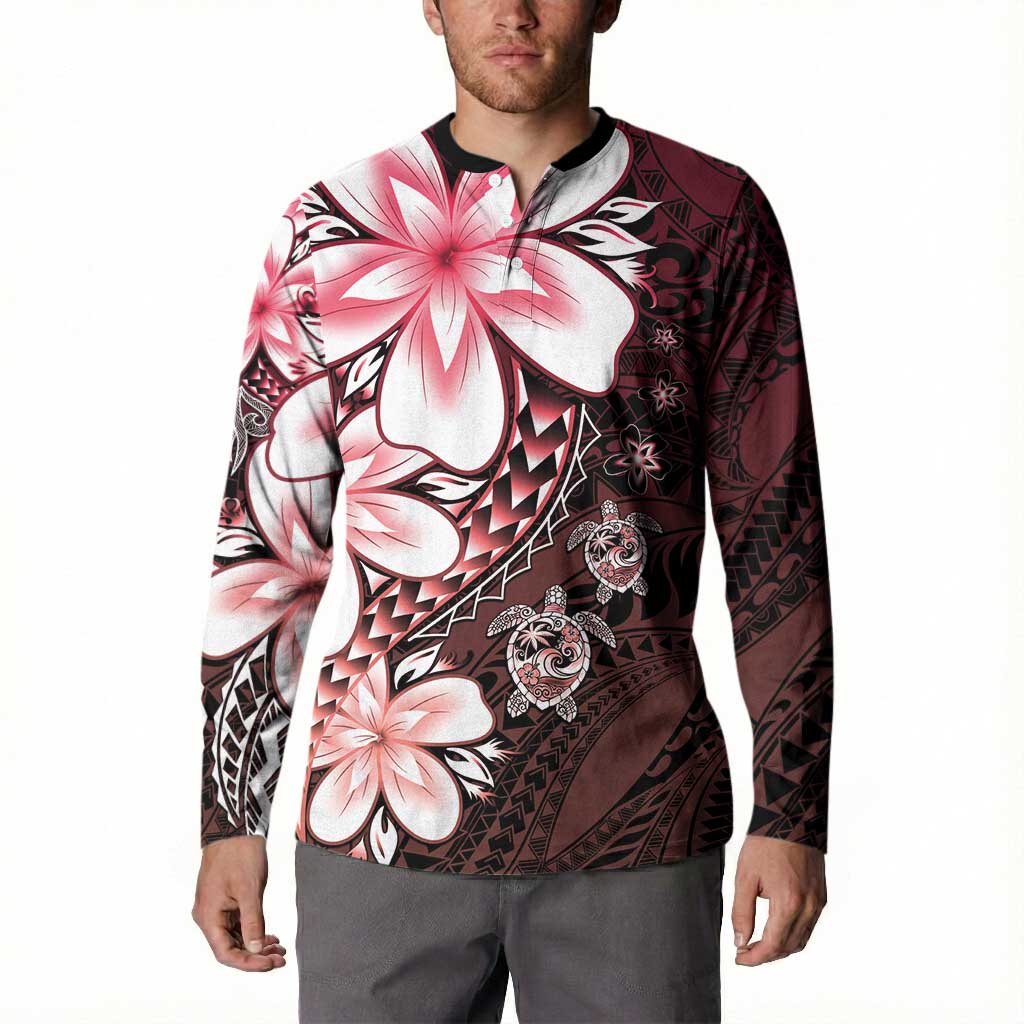 Polynesia Romantic Valentine Button Sweatshirt Sea Turtle Couple With Red Gradient Plumeria LT05 - Polynesian Pride