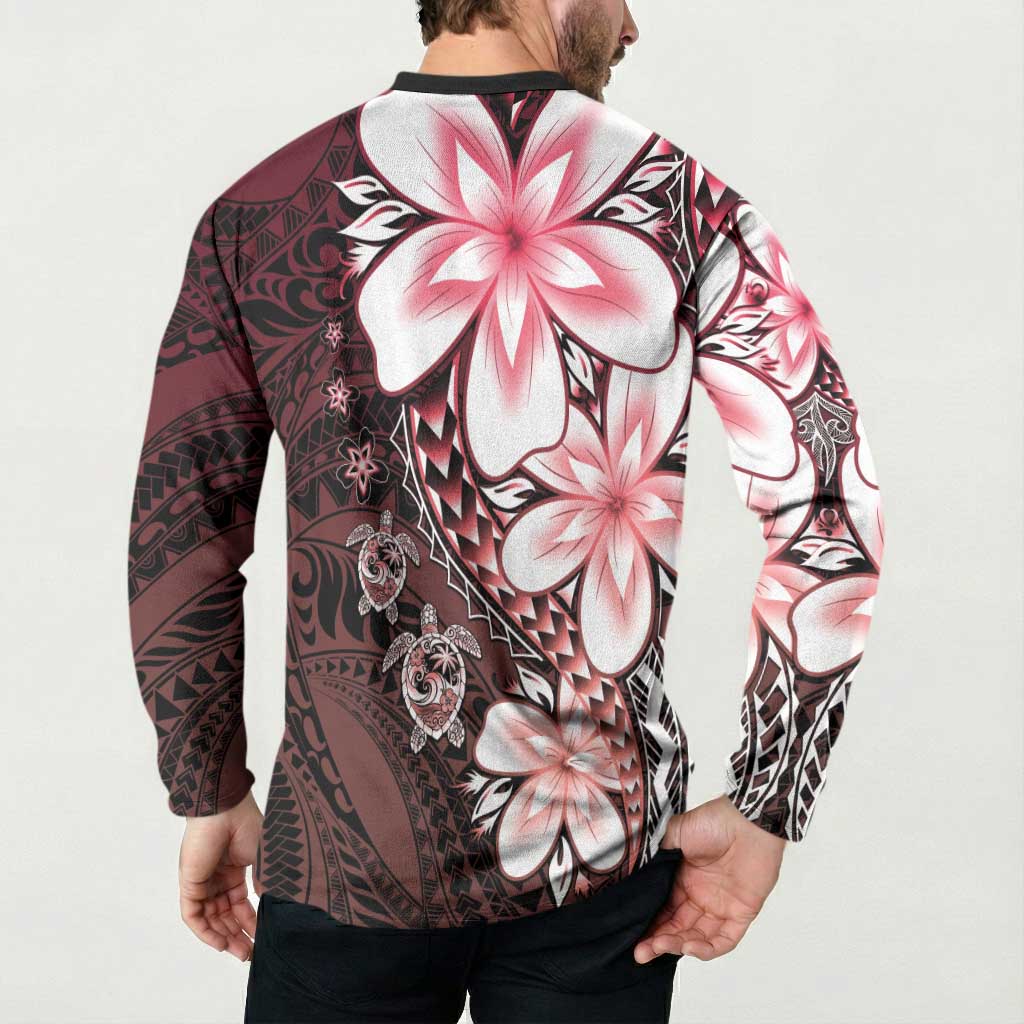Polynesia Romantic Valentine Button Sweatshirt Sea Turtle Couple With Red Gradient Plumeria LT05 - Polynesian Pride