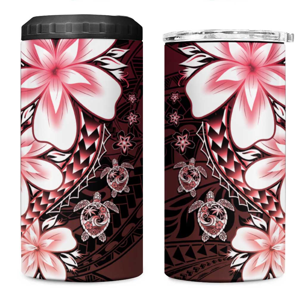 Polynesia Romantic Valentine 4 in 1 Can Cooler Tumbler Sea Turtle Couple With Red Gradient Plumeria LT05 One Size: 16 oz Red - Polynesian Pride