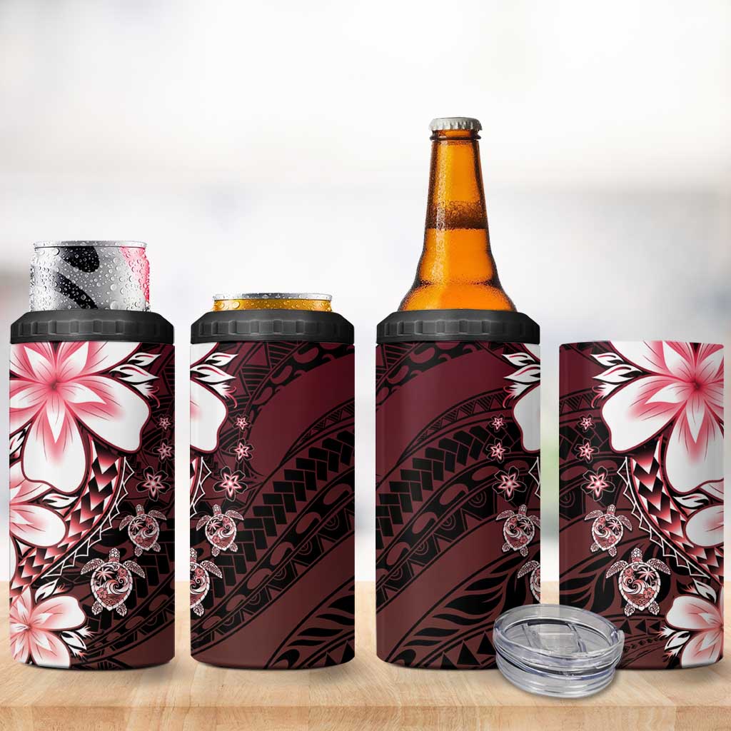 Polynesia Romantic Valentine 4 in 1 Can Cooler Tumbler Sea Turtle Couple With Red Gradient Plumeria LT05 - Polynesian Pride