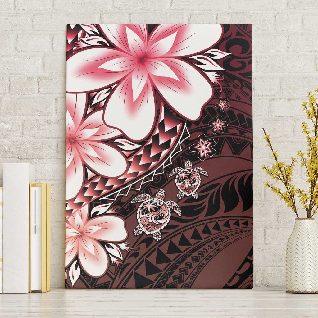 Polynesia Romantic Valentine Canvas Wall Art Sea Turtle Couple With Red Gradient Plumeria LT05 Without Frame Red - Polynesian Pride