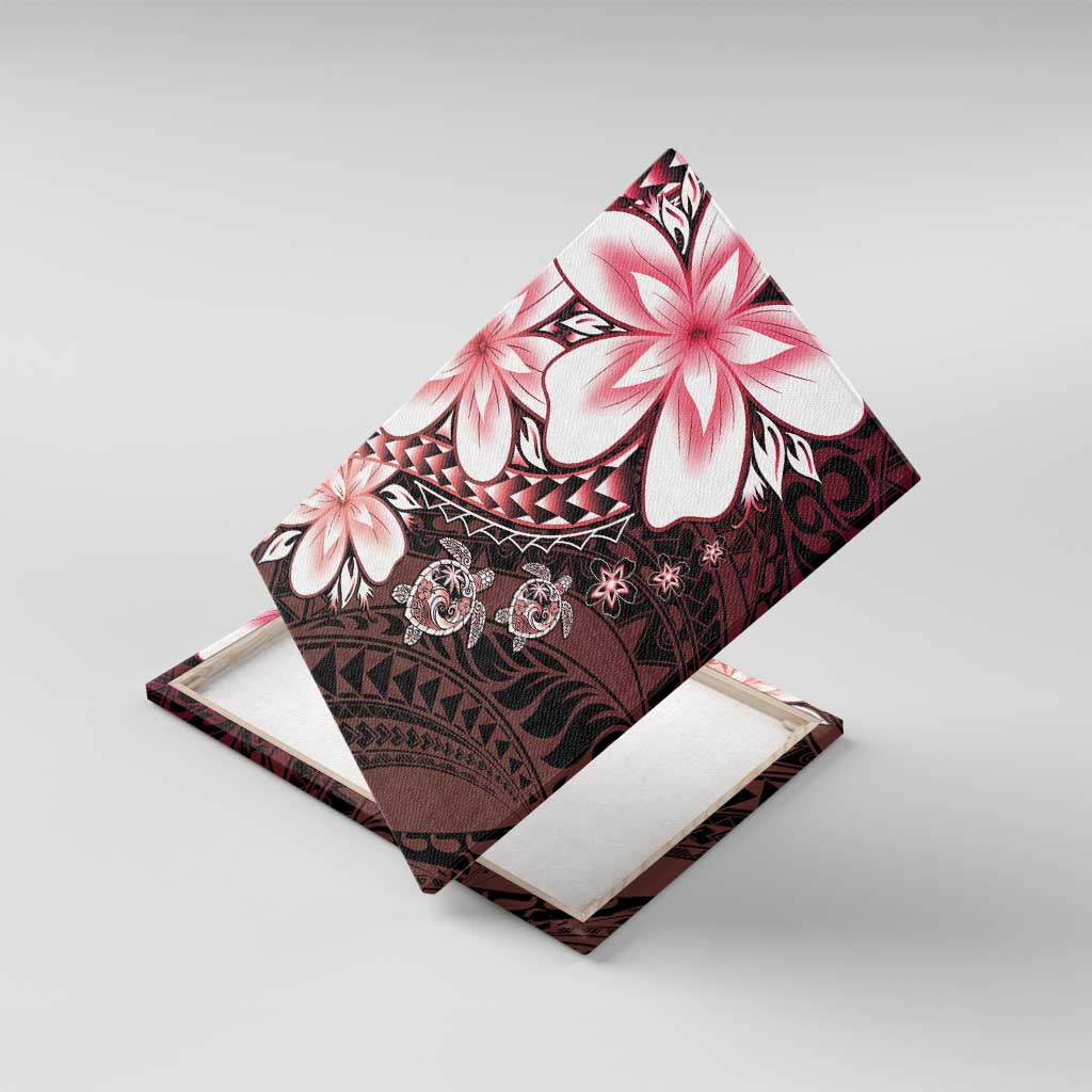 Polynesia Romantic Valentine Canvas Wall Art Sea Turtle Couple With Red Gradient Plumeria LT05 With Frame Red - Polynesian Pride