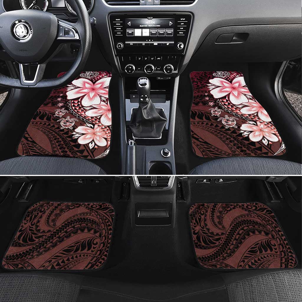 Polynesia Romantic Valentine Car Mats Sea Turtle Couple With Red Gradient Plumeria LT05 Set 4pcs Red - Polynesian Pride