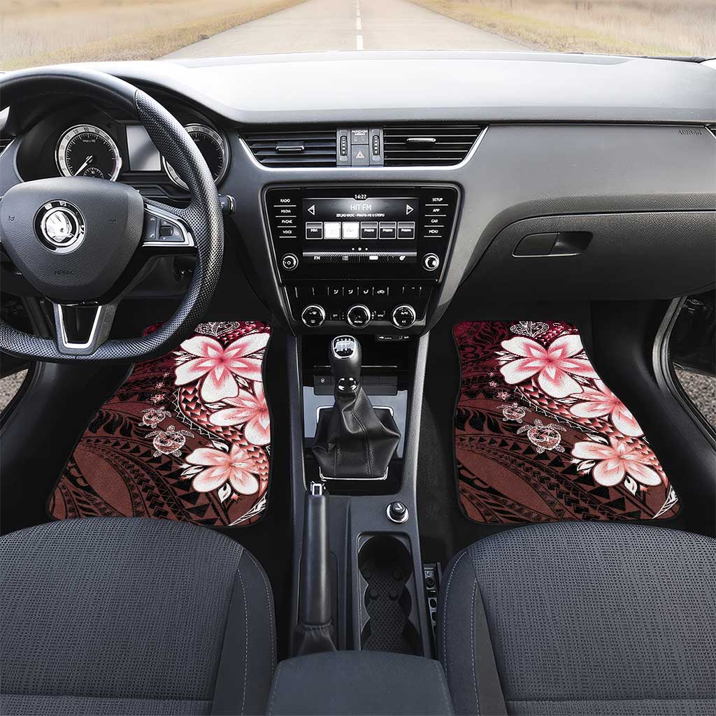 Polynesia Romantic Valentine Car Mats Sea Turtle Couple With Red Gradient Plumeria LT05 Set 2pcs - Front Red - Polynesian Pride