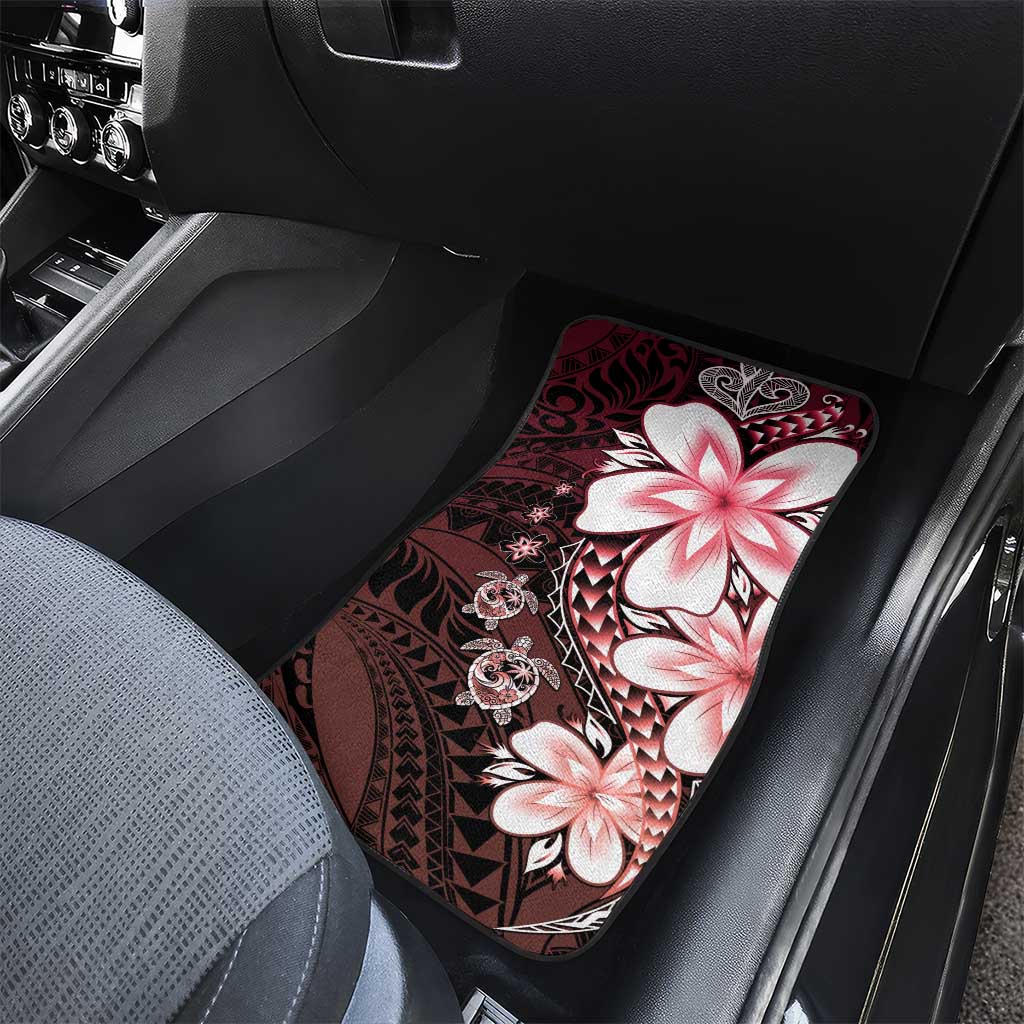 Polynesia Romantic Valentine Car Mats Sea Turtle Couple With Red Gradient Plumeria LT05 - Polynesian Pride