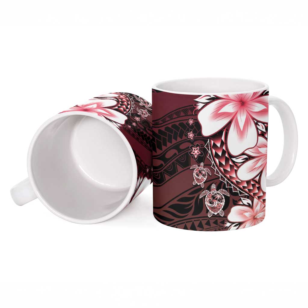 Polynesia Romantic Valentine Ceramic Mug Sea Turtle Couple With Red Gradient Plumeria LT05 - Polynesian Pride