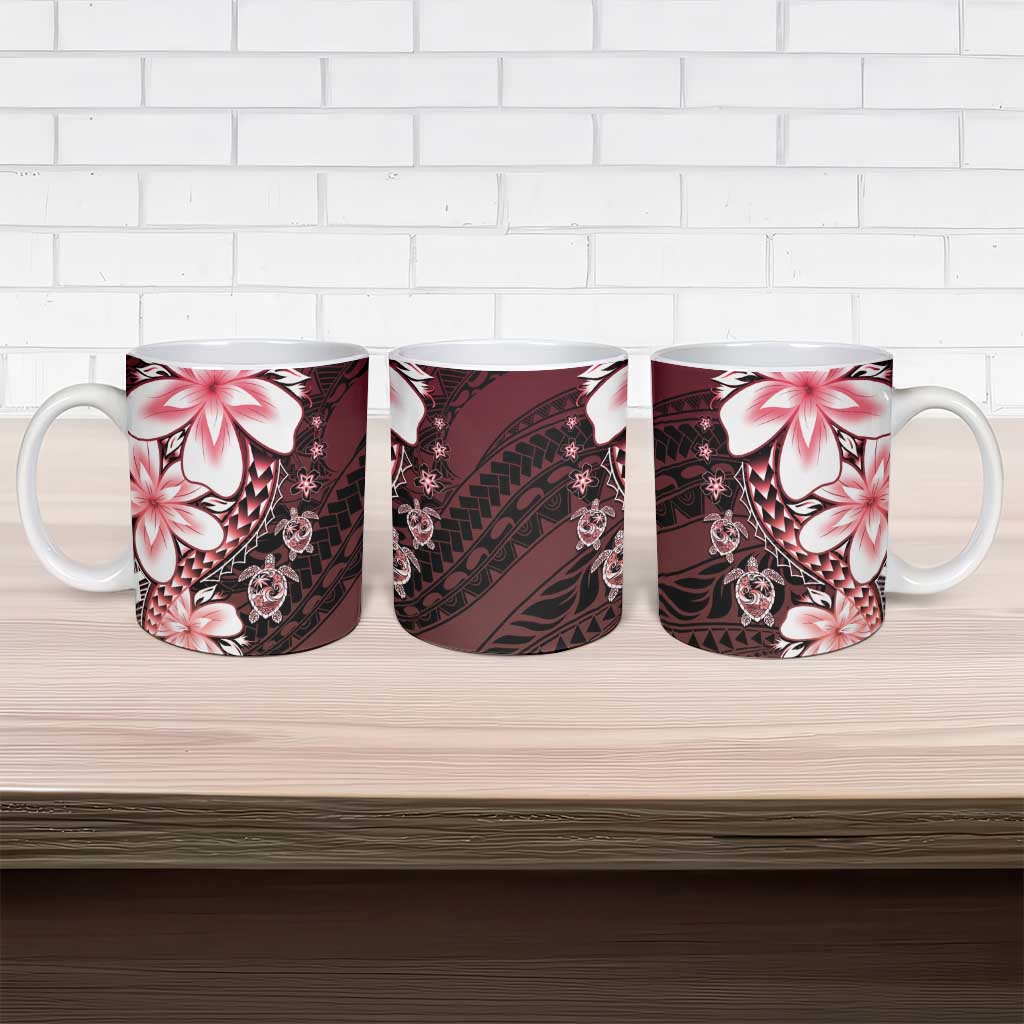 Polynesia Romantic Valentine Ceramic Mug Sea Turtle Couple With Red Gradient Plumeria LT05 - Polynesian Pride