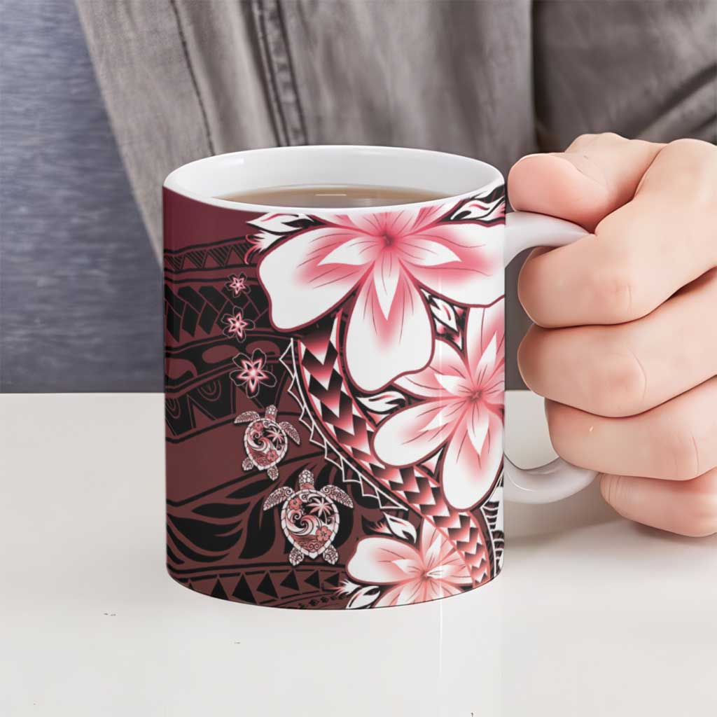 Polynesia Romantic Valentine Ceramic Mug Sea Turtle Couple With Red Gradient Plumeria LT05 - Polynesian Pride