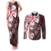 Polynesia Romantic Valentine Couples Matching Tank Maxi Dress and Long Sleeve Button Shirt Sea Turtle Couple With Red Gradient Plumeria LT05 Red - Polynesian Pride
