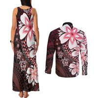 Polynesia Romantic Valentine Couples Matching Tank Maxi Dress and Long Sleeve Button Shirt Sea Turtle Couple With Red Gradient Plumeria LT05 - Polynesian Pride