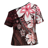 Polynesia Romantic Valentine Cross Shoulder Shirt Sea Turtle Couple With Red Gradient Plumeria LT05 - Polynesian Pride