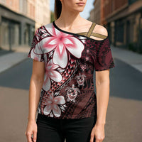 Polynesia Romantic Valentine Cross Shoulder Shirt Sea Turtle Couple With Red Gradient Plumeria LT05 - Polynesian Pride