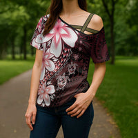 Polynesia Romantic Valentine Cross Shoulder Shirt Sea Turtle Couple With Red Gradient Plumeria LT05 - Polynesian Pride
