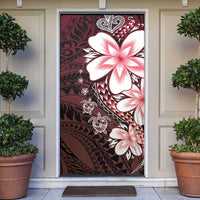 Polynesia Romantic Valentine Door Cover Sea Turtle Couple With Red Gradient Plumeria