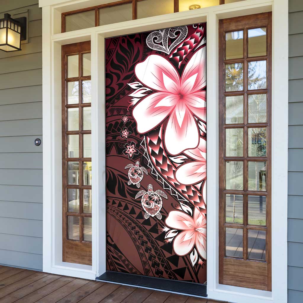 Polynesia Romantic Valentine Door Cover Sea Turtle Couple With Red Gradient Plumeria
