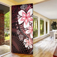 Polynesia Romantic Valentine Door Cover Sea Turtle Couple With Red Gradient Plumeria