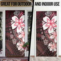 Polynesia Romantic Valentine Door Cover Sea Turtle Couple With Red Gradient Plumeria