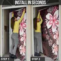 Polynesia Romantic Valentine Door Cover Sea Turtle Couple With Red Gradient Plumeria