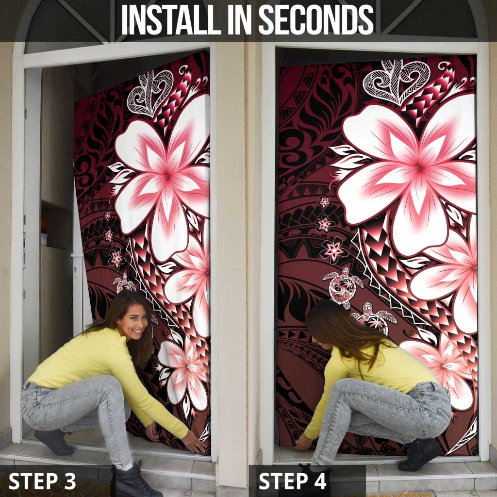 Polynesia Romantic Valentine Door Cover Sea Turtle Couple With Red Gradient Plumeria