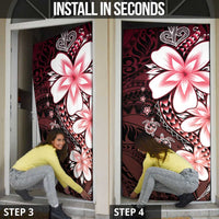 Polynesia Romantic Valentine Door Cover Sea Turtle Couple With Red Gradient Plumeria