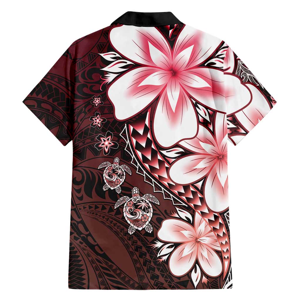 Polynesia Romantic Valentine Family Matching Off The Shoulder Long Sleeve Dress and Hawaiian Shirt Sea Turtle Couple With Red Gradient Plumeria